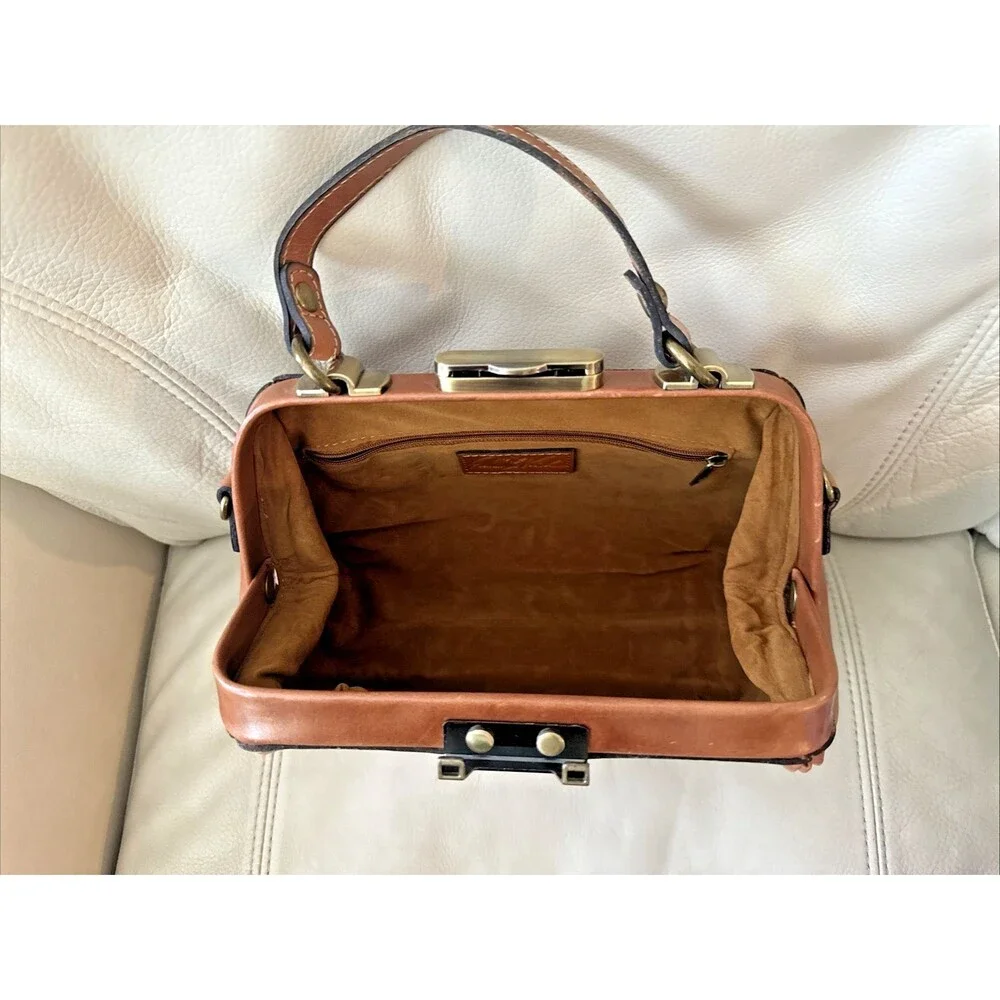 Patricia Nash Leather Gracchi Frame Satchel Bag Brown Top Handle Y2K - Picture 11 of 15